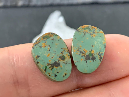 Tibetan Turquoise Pair 10x14mm Cabochon - Hand Cut Cabochon