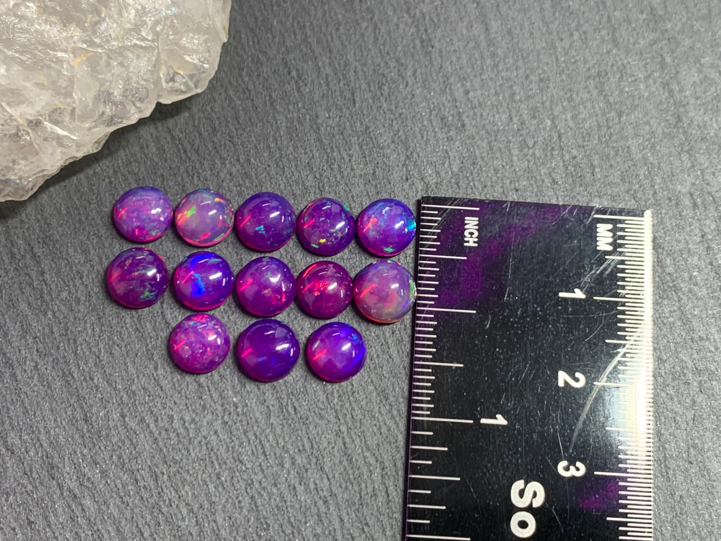 Ethiopian Opal round 7mm cabochon - Natural Opal smoked to purple color