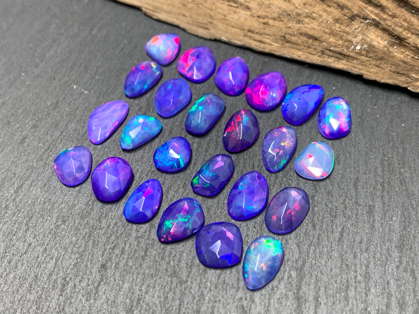 Faceted Purple Ethiopian Opal 7-10mm long cabochon