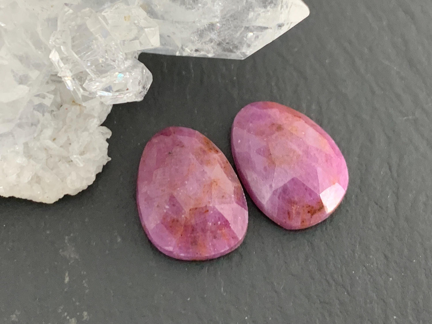 Faceted Ruby pair 9x13x3mm cabochon