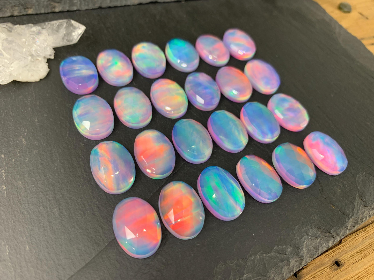 Faceted Aurora Opal oval 13x18mm cabochons - Doublet cabochons