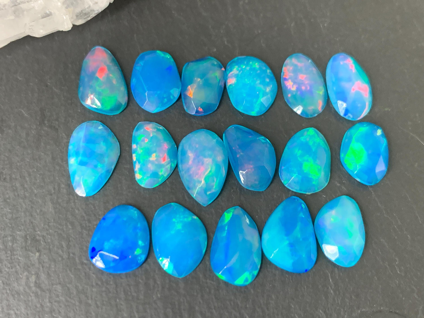 Faceted Blue Ethiopian Opal 9-10mm long cabochon