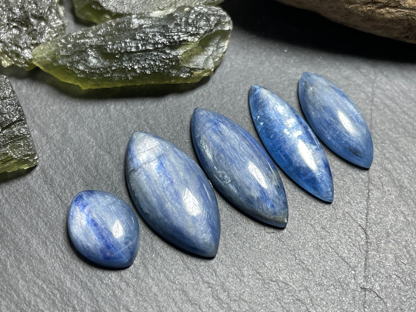 Kyanite Marquise 14-25mm long cabochons - Calibrated cabochons