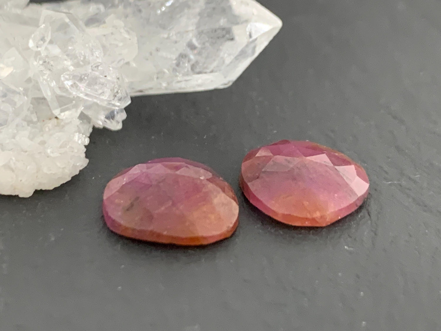 Faceted Ruby pair 11x11x3mm cabochon