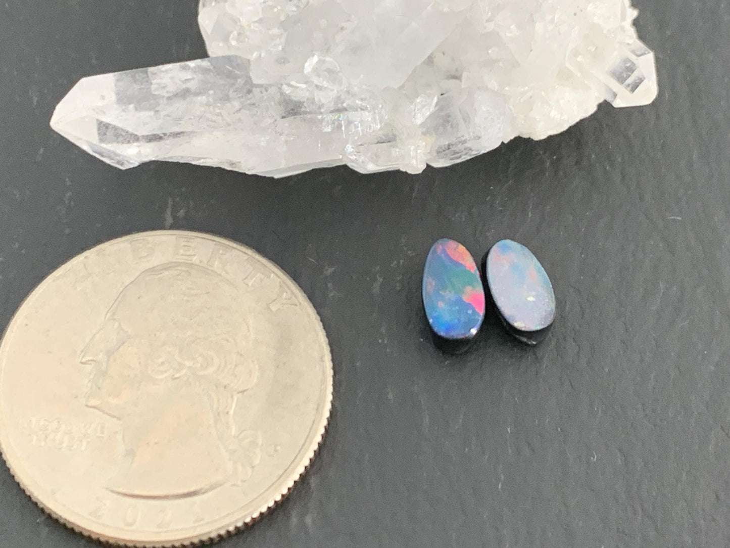 Australian Opal doublet 5x8mm pair of cabochons