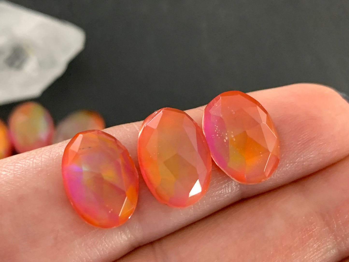 Faceted Aurora Opal 10x14mm doublet cabochons - Doublet cabochons