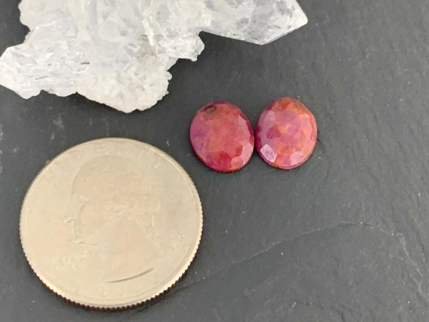 Faceted Ruby pair 9x11x3mm cabochon