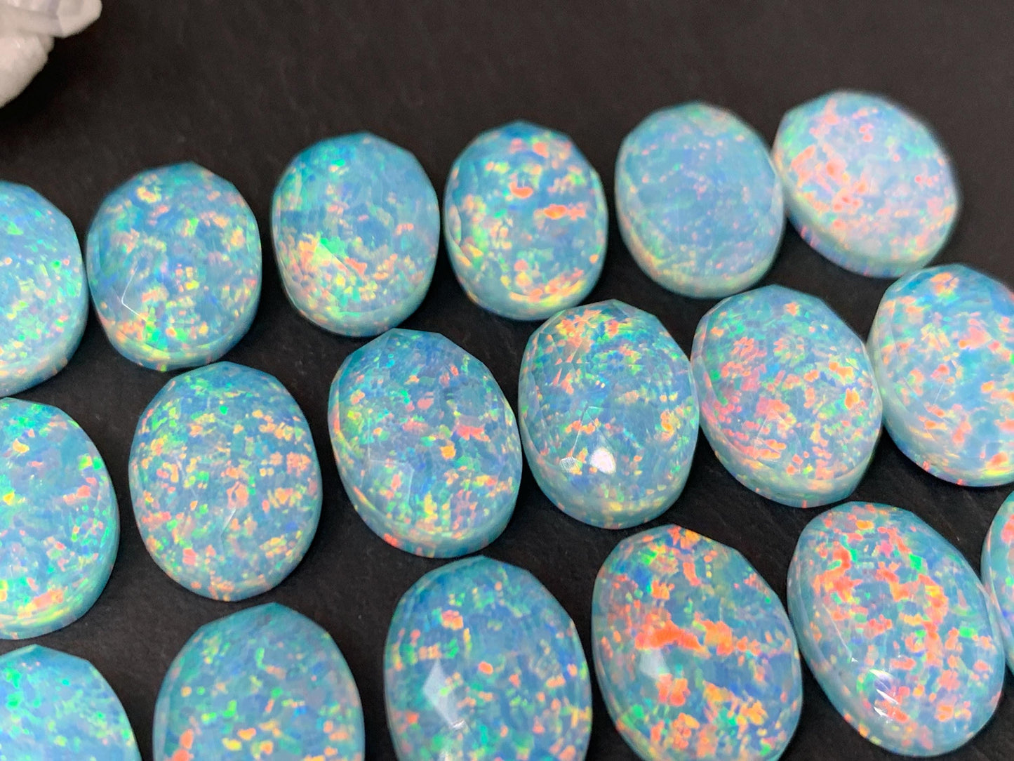 Faceted Aurora Opal oval 10x14mm cabochons - Doublet cabochons