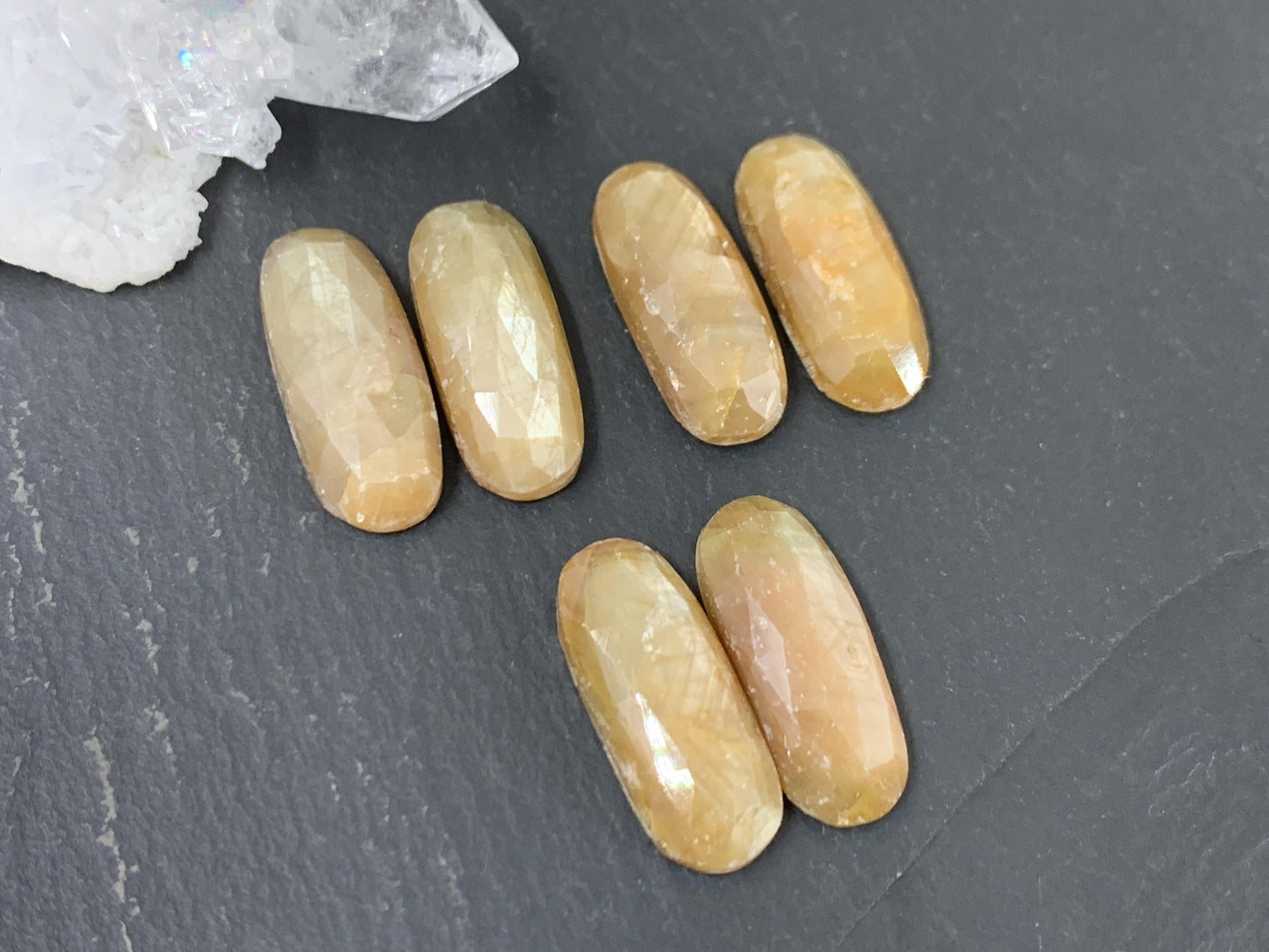 Discounted faceted Yellow Sapphire oval 8x20mm cabochon - Pair of cabochons