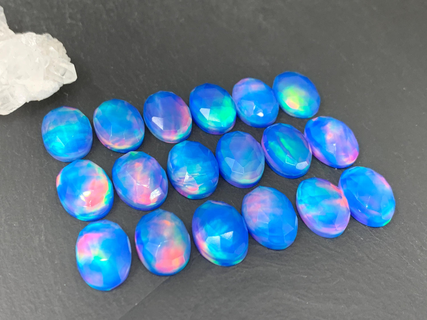 Faceted Aurora Opal oval 10x14mm cabochons - Doublet cabochons