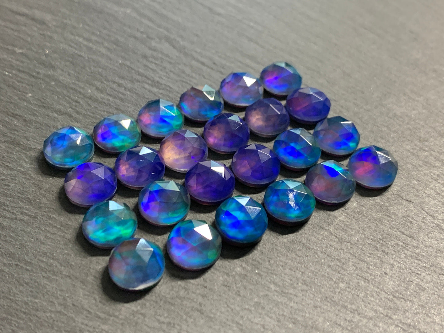 Faceted Aurora Opal 10mm cabochon - Doublet cabochons