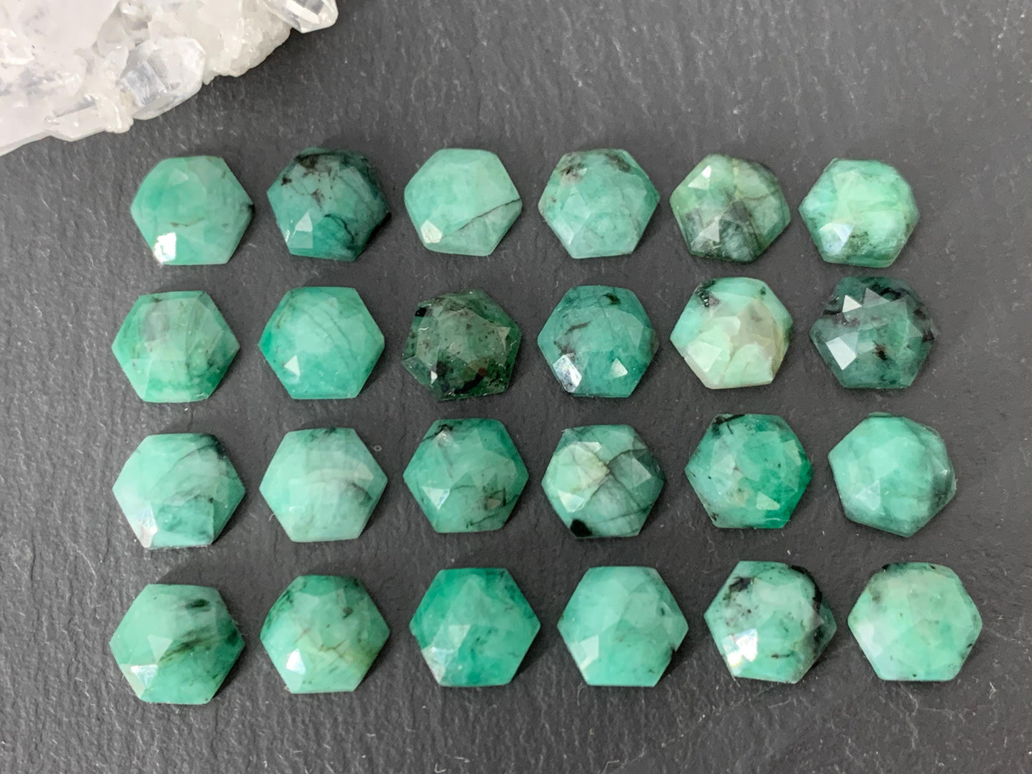 Faceted Emerald hexagon 8mm cabochon