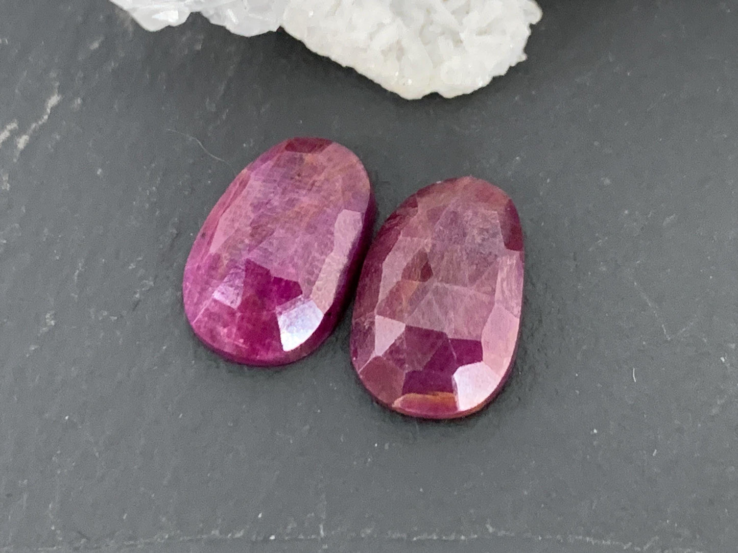 Faceted Ruby pair 8x13x3.5mm cabochon