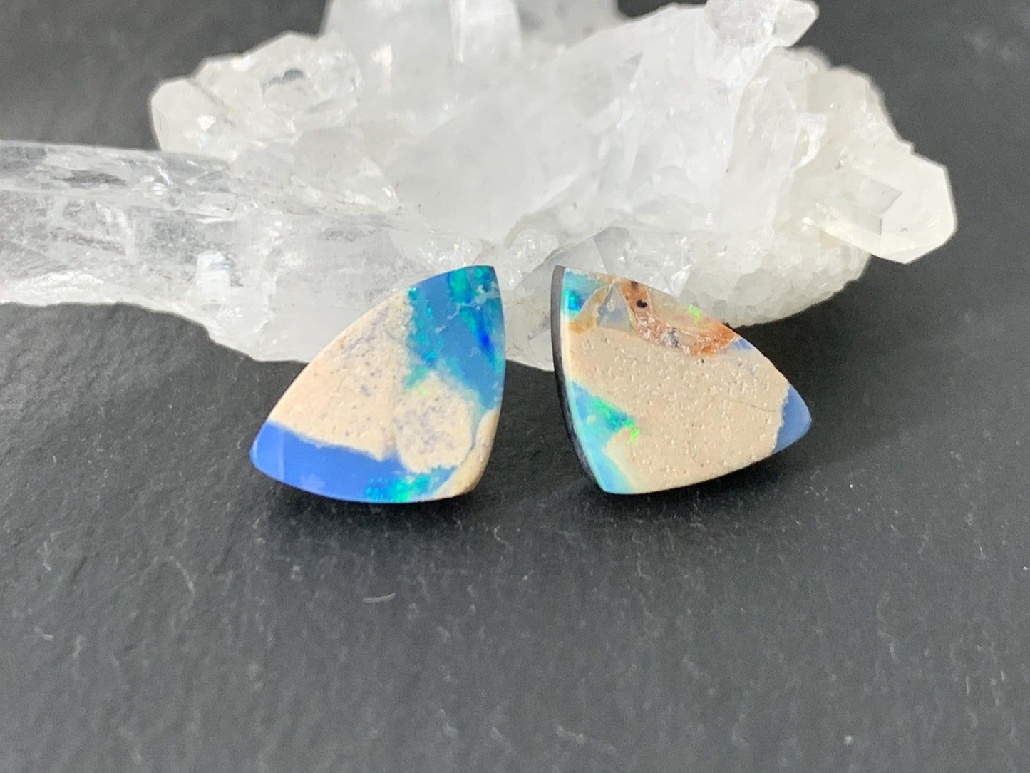 Australian Opal doublet 9x9x3mm pair of cabochons
