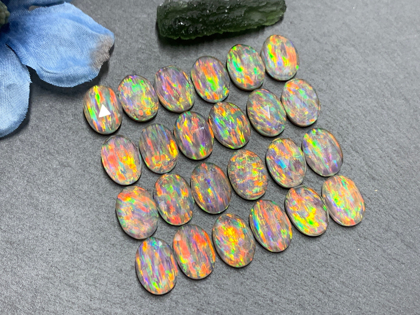 Faceted Aurora Opal oval 10x14mm cabochons - Doublet cabochons
