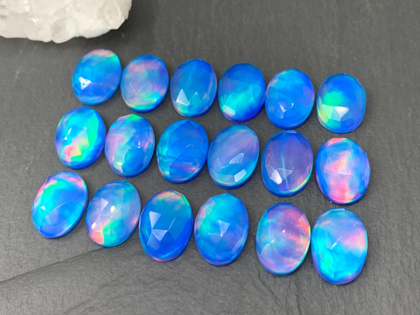 Faceted Aurora Opal oval 10x14mm cabochons - Doublet cabochons