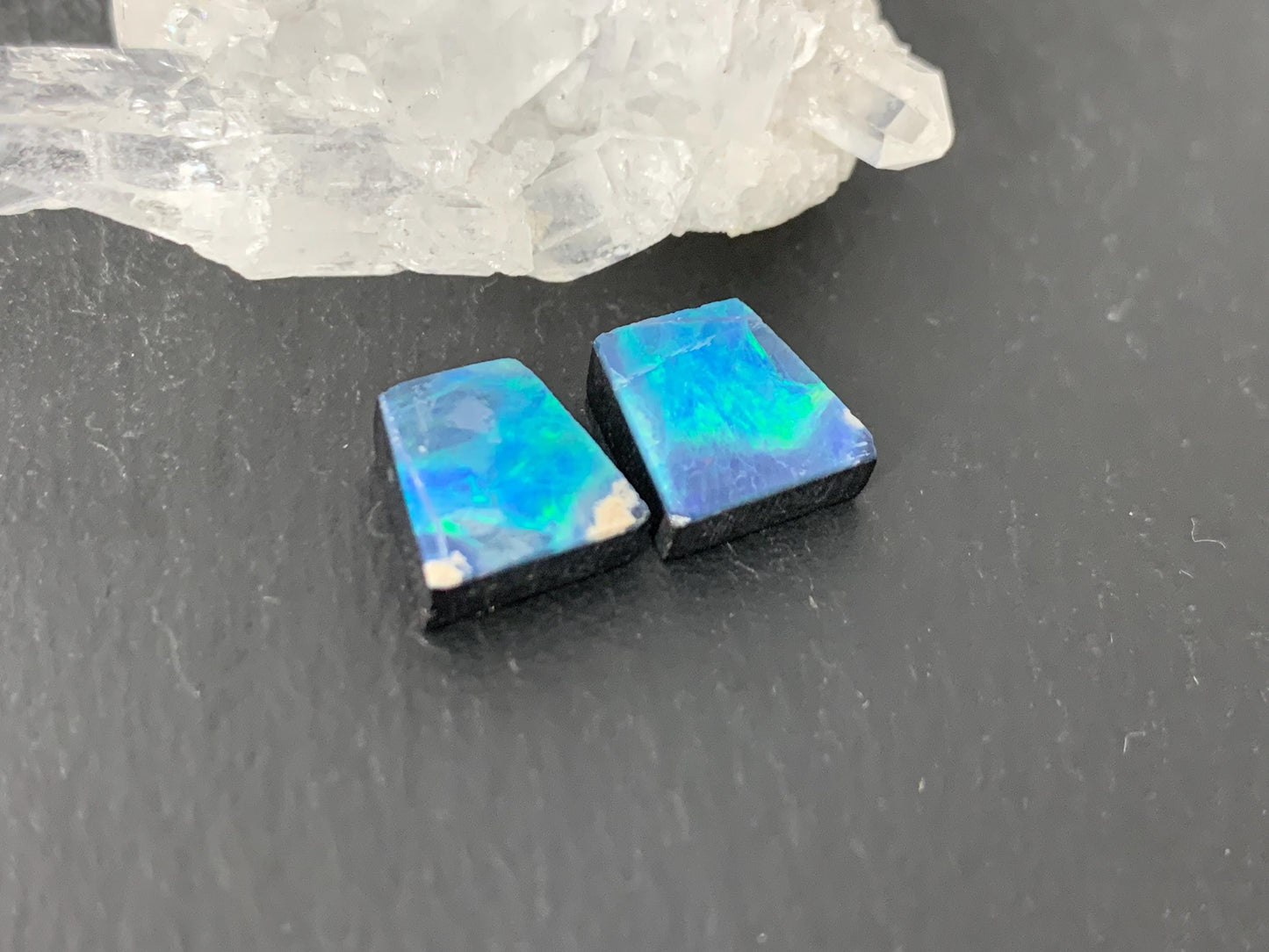 Australian Opal doublet 8x9x3.5mm pair of cabochons