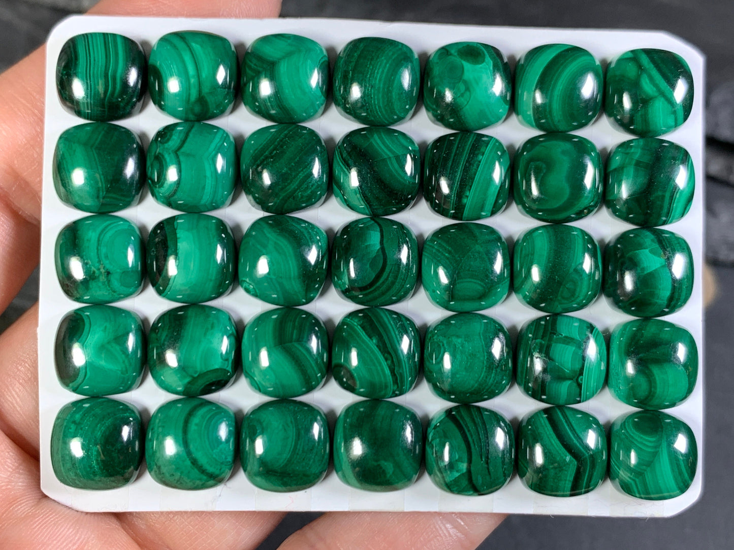 Malachite square cushion 10mm cabochon - Calibrated cabochons