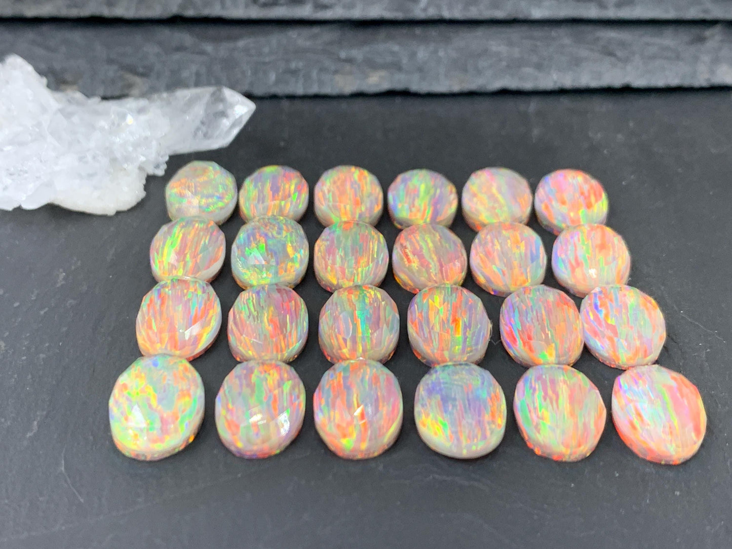 Faceted Aurora Opal Oval 10x14mm Cabochon - Synthetic Doublet Gemstone