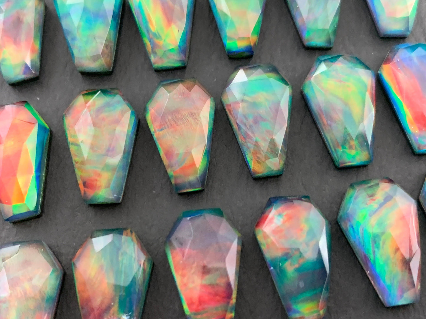 Faceted Aurora Opal coffin 10x16mm cabochon - Doublet cabochons