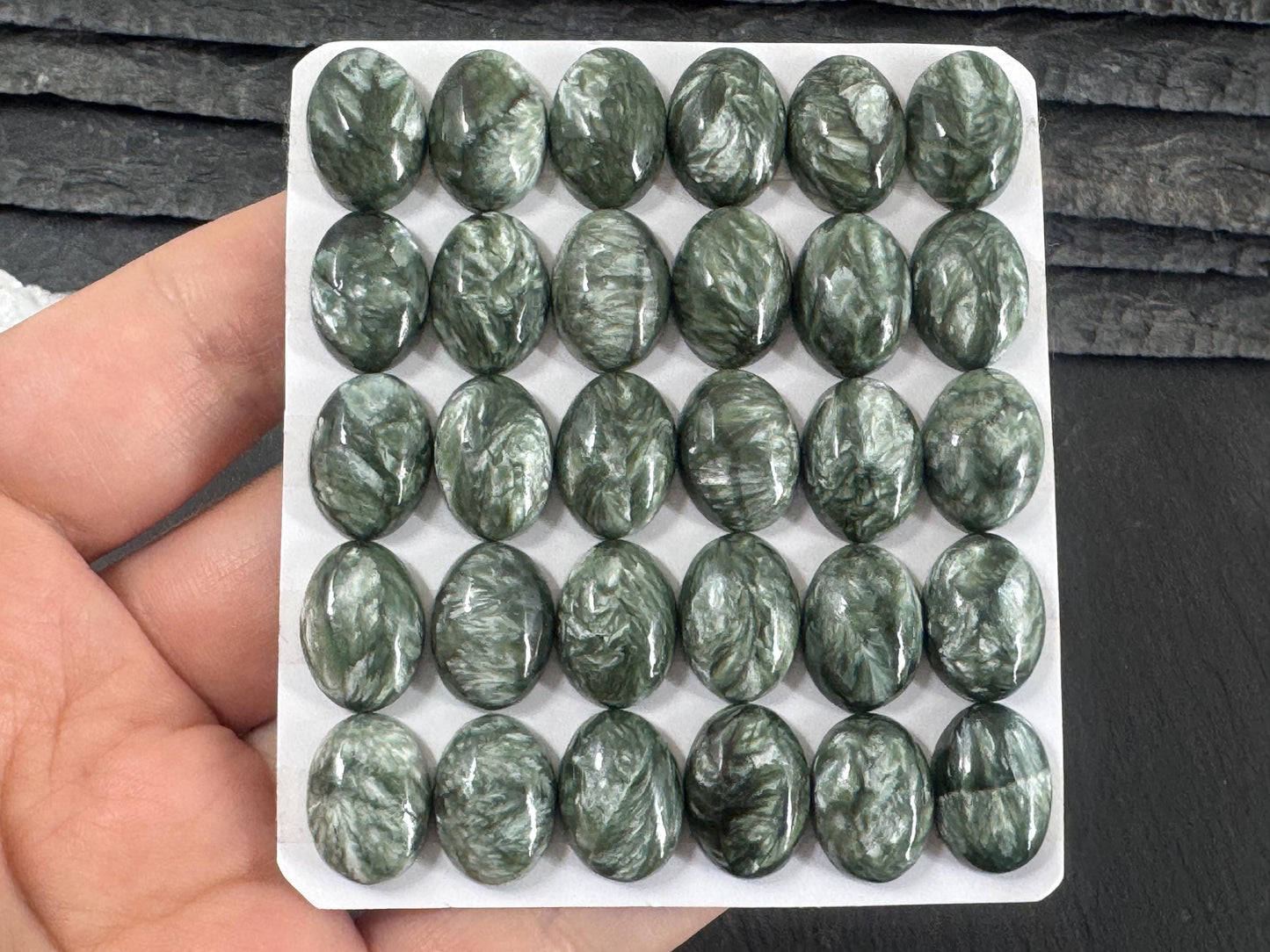 Seraphinite oval 10x14mm cabochon - Calibrated cabochons