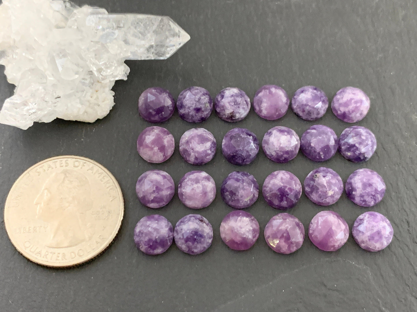 Faceted Lepidolite round 8mm cabochon