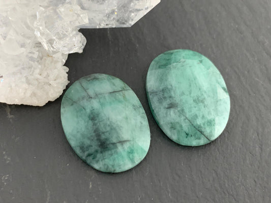 Faceted Emerald Pair 14x19x4mm cabochon