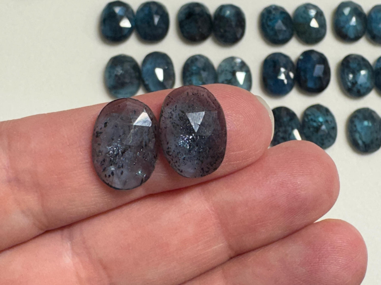 Faceted Moss Kyanite oval pair 10x14mm cabochon