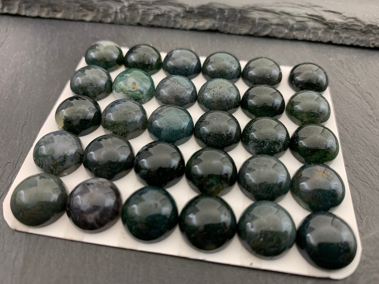 Moss Agate round 12mm cabochon - Calibrated cabochons