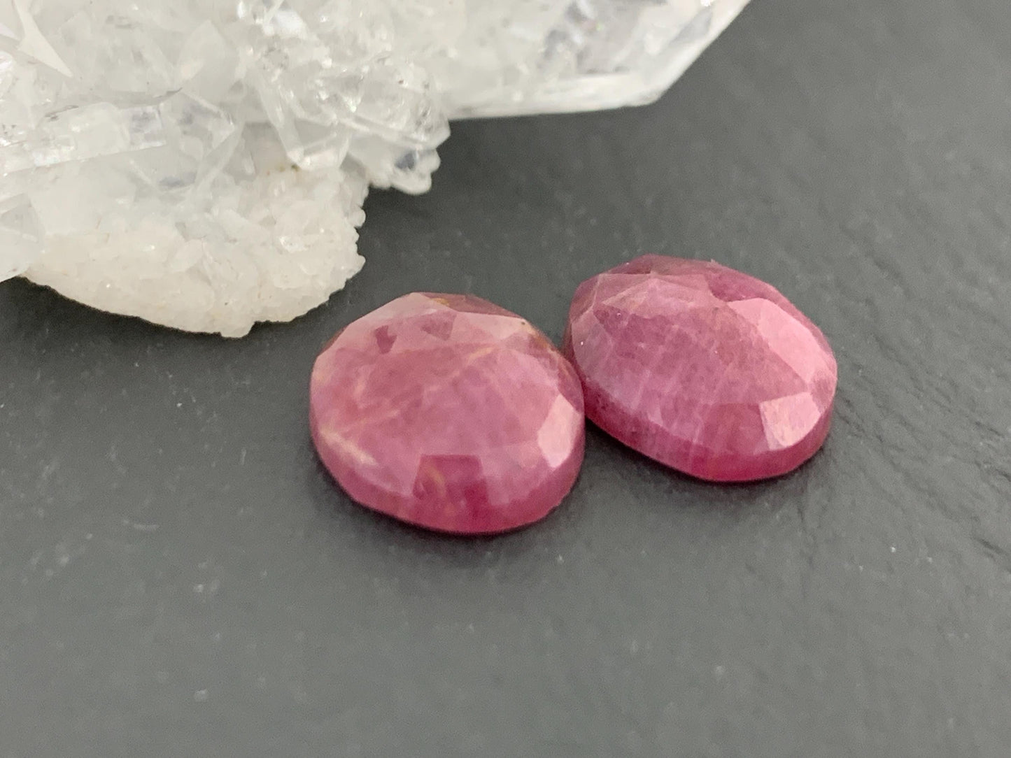 Faceted Ruby pair 10x12x4mm cabochon