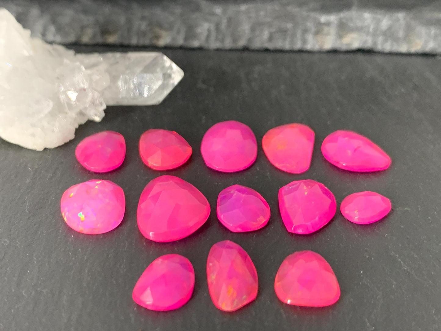Faceted Pink Ethiopian Opal 8-16mm long cabochon