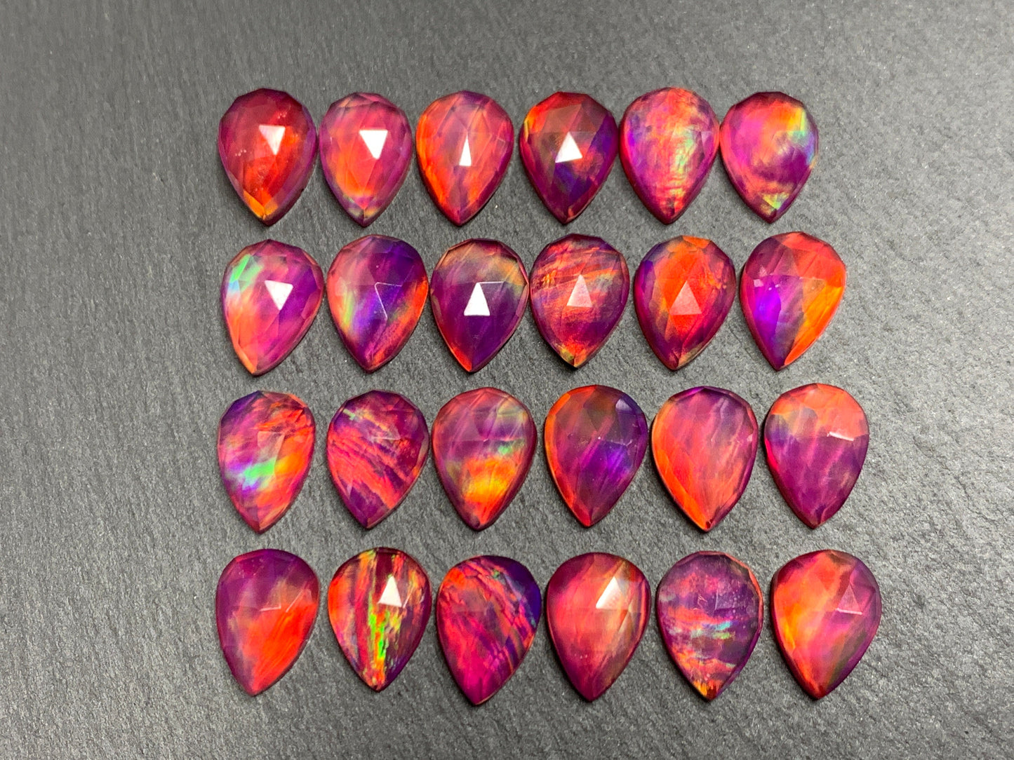 Faceted Aurora Opal pear 10x14mm cabochons - Doublet cabochons