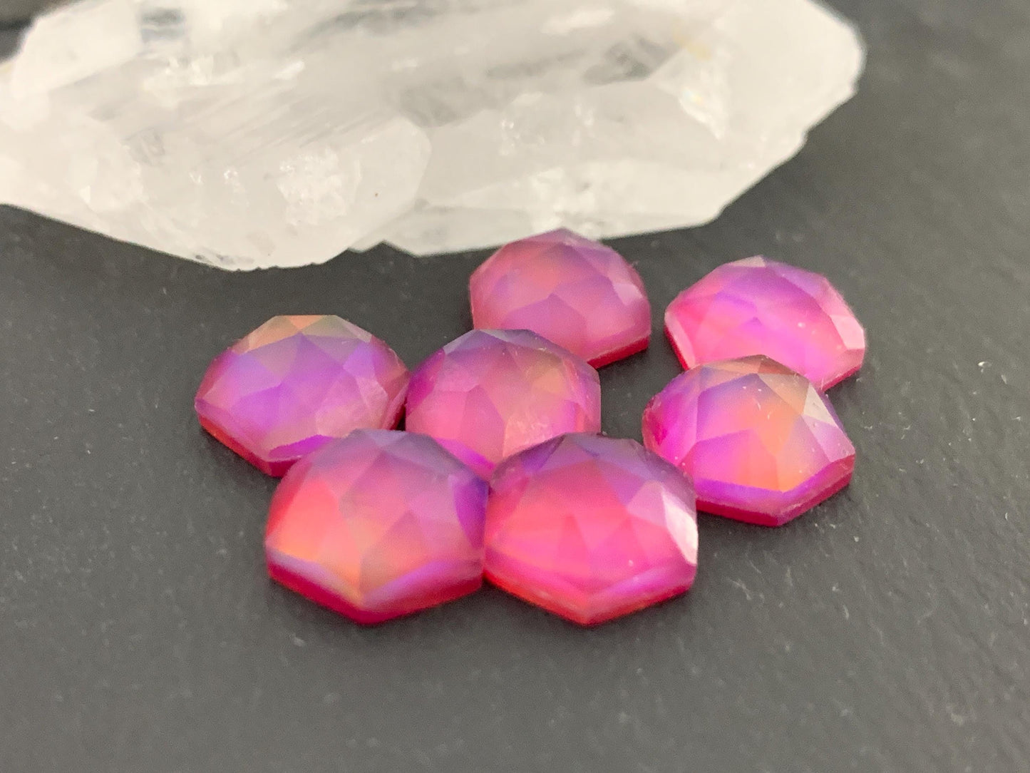 Faceted Aurora Opal hexagon 10mm cabochon - Doublet cabochons