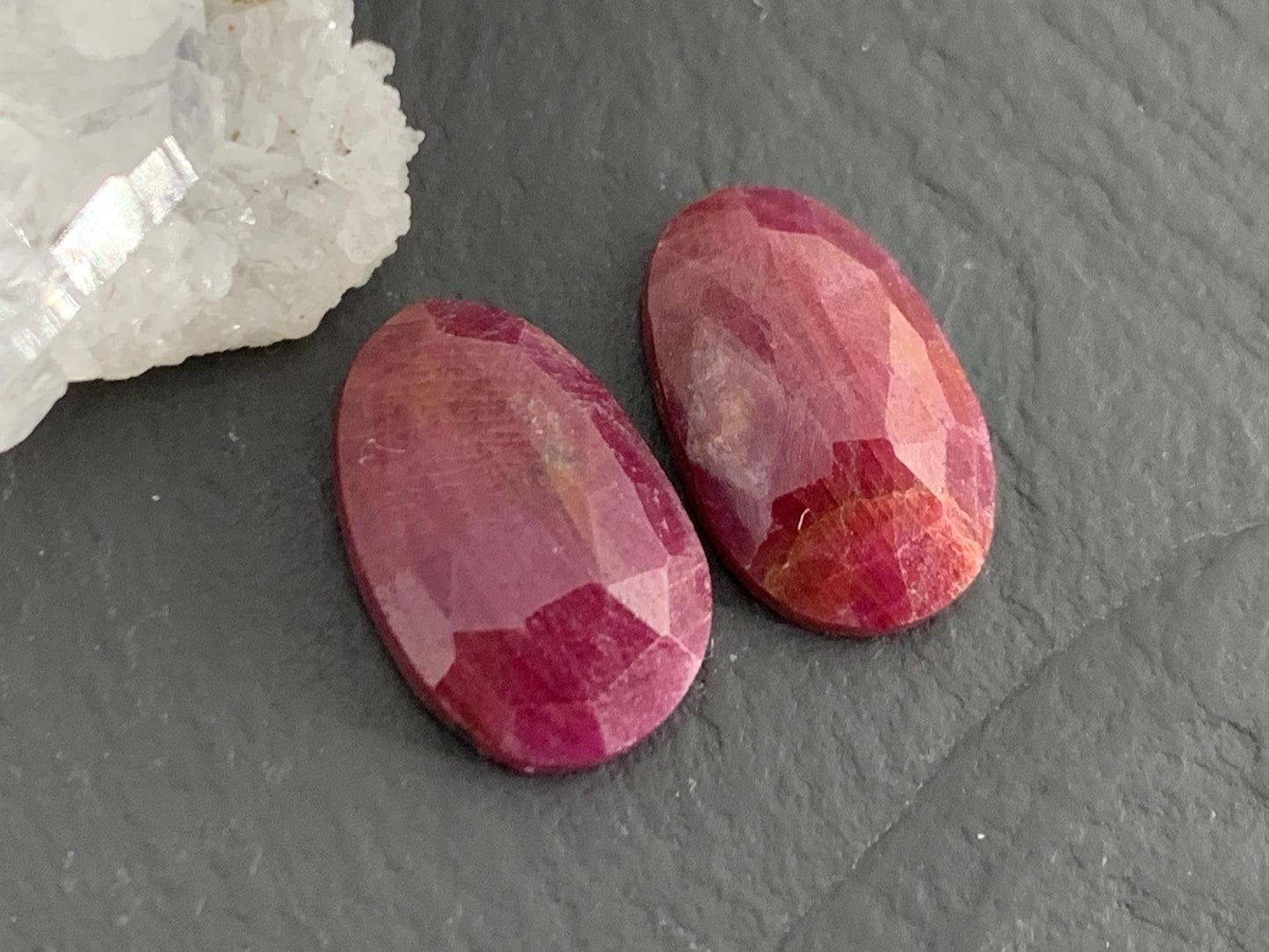 Faceted Ruby pair 8x13x3.5mm cabochon