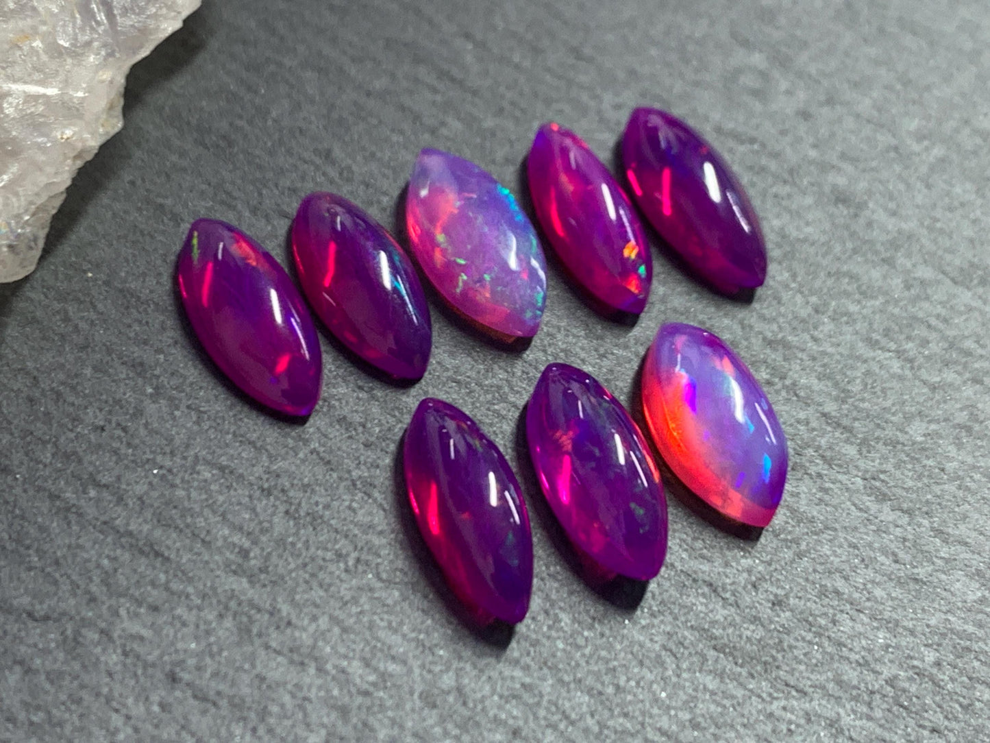 Ethiopian Opal marquise 12mm long cabochon - Natural Opal smoked to purple color