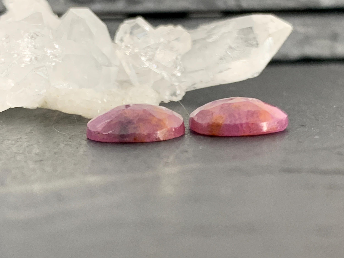 Faceted Ruby pair 10x12x3mm cabochon