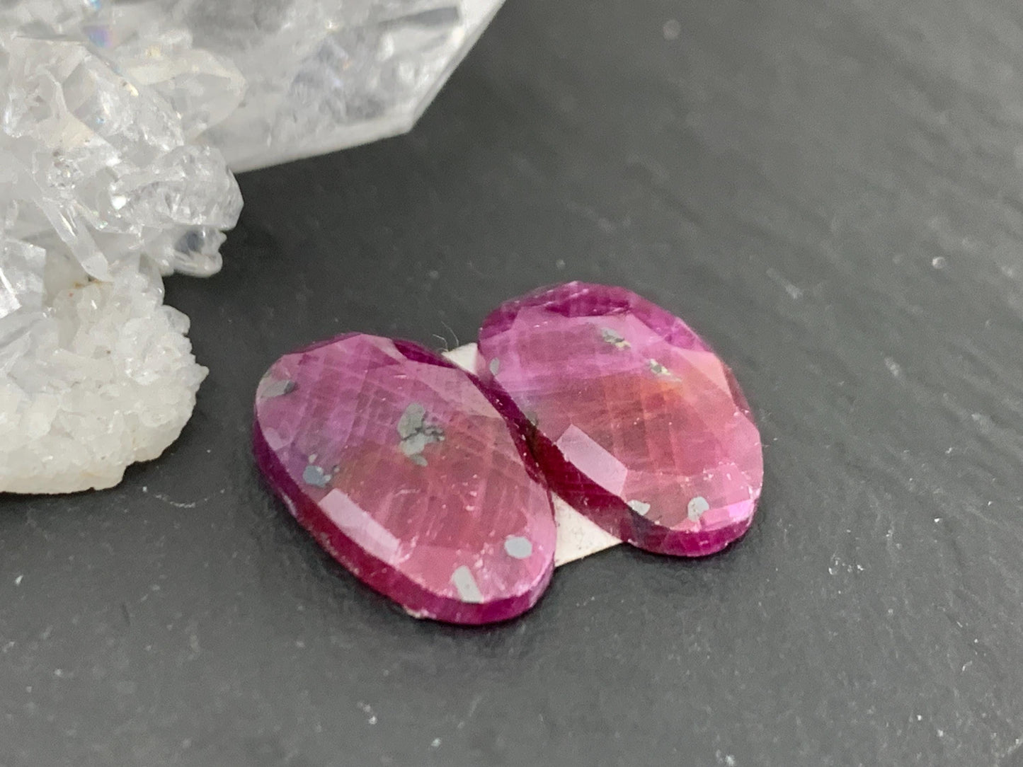 Faceted Ruby pair 9x15x3.5mm cabochon