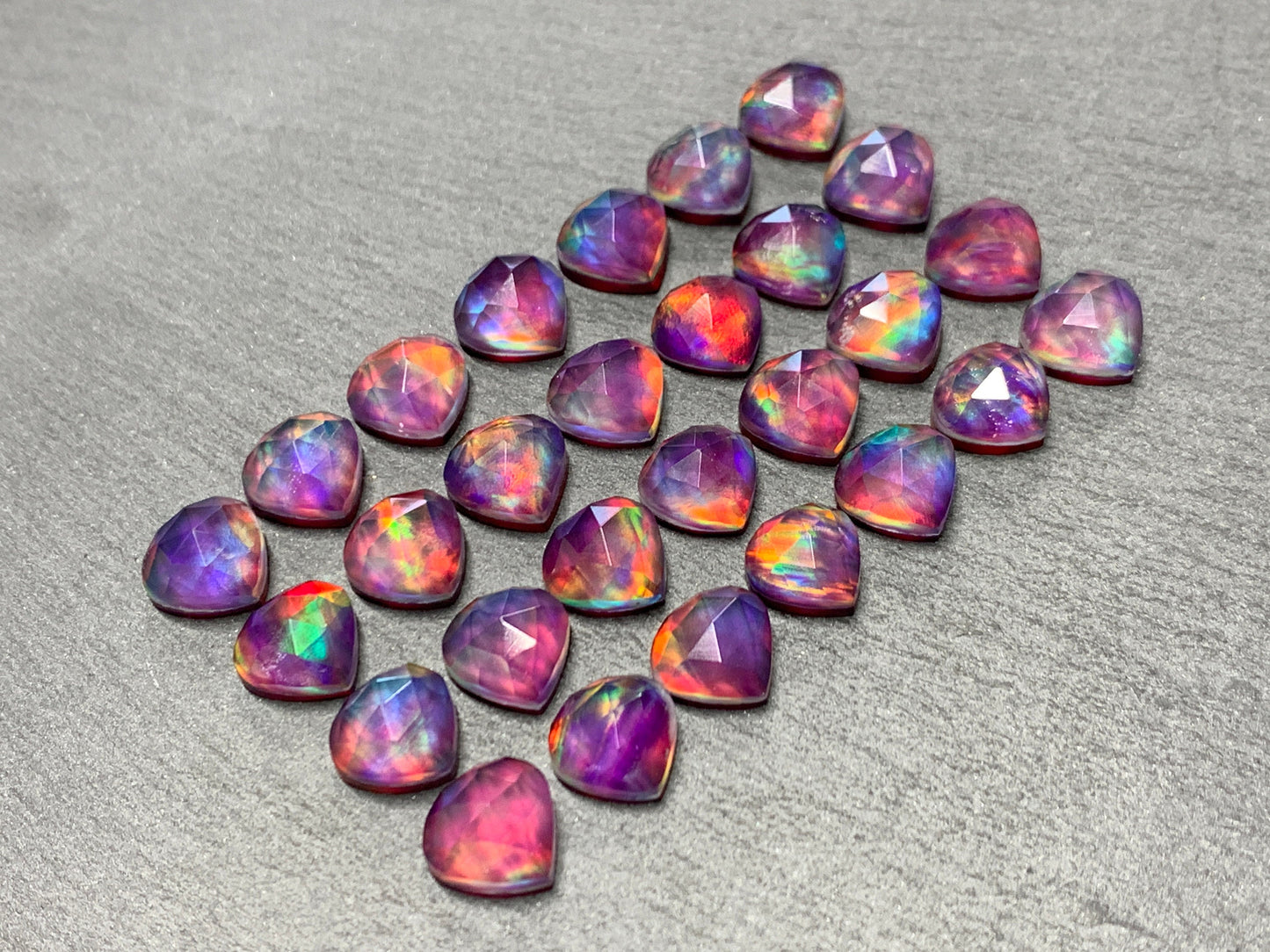 Faceted Aurora Opal pear 10mm cabochon - Doublet cabochons
