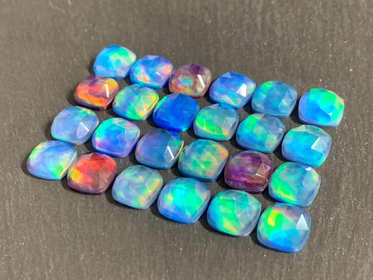 Faceted Aurora Opal square 10mm cabochon - Doublet cabochons