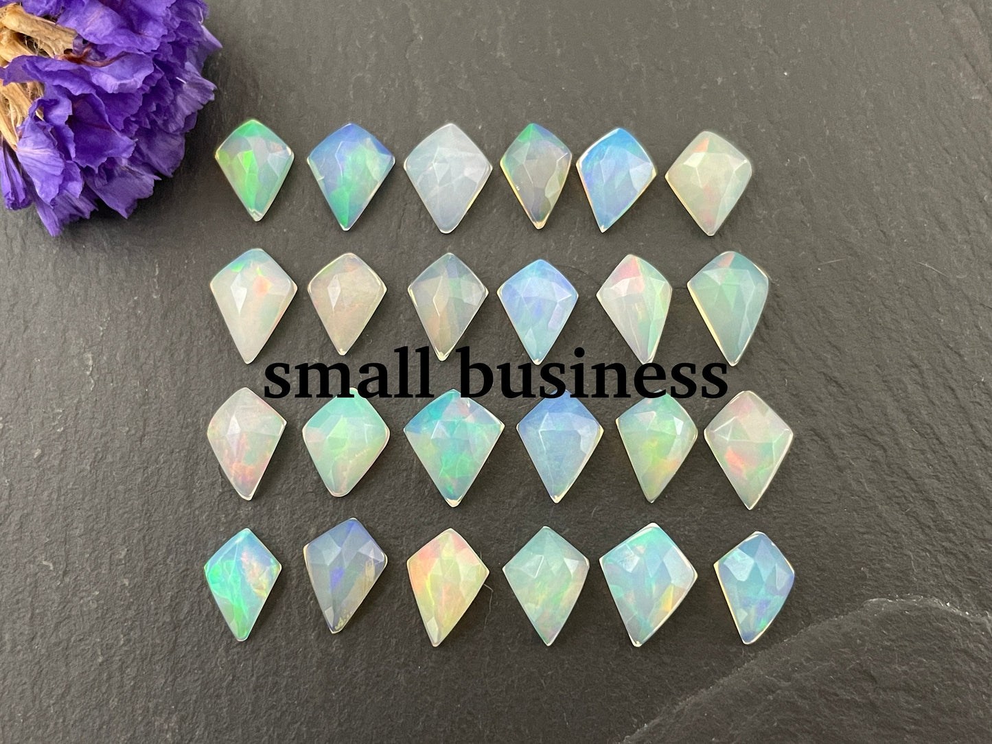 Faceted Ethiopian Opal kite 7-8mm long cabochon