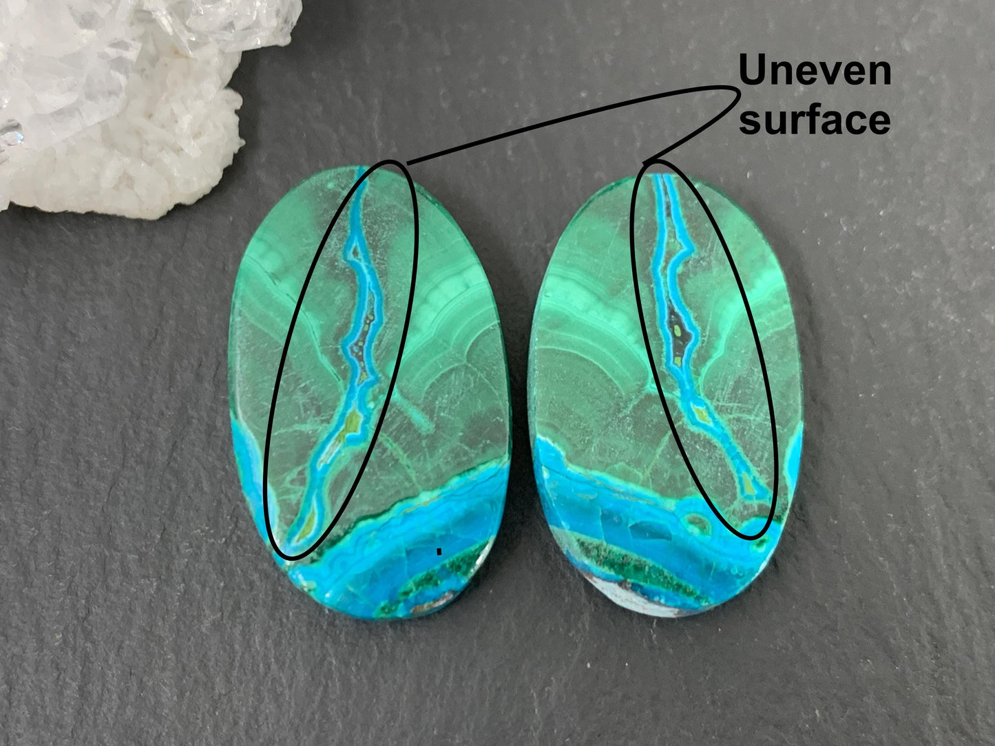 Malachite Chrysocolla oval 14x23x4.5mm cabochon pair