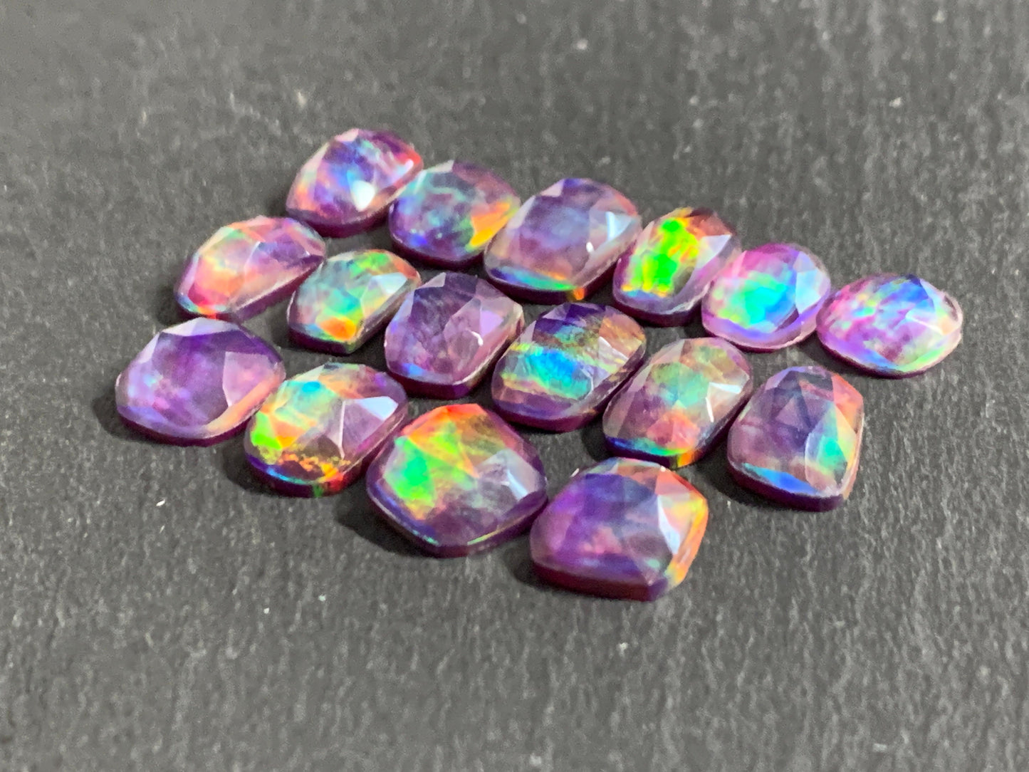 Faceted Aurora Opal 9-11mm long cabochon - Doublet cabochons