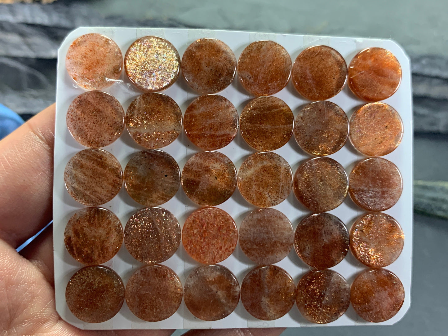 Flat Gold Sunstone round 12mm cabochon - Calibrated cabochons