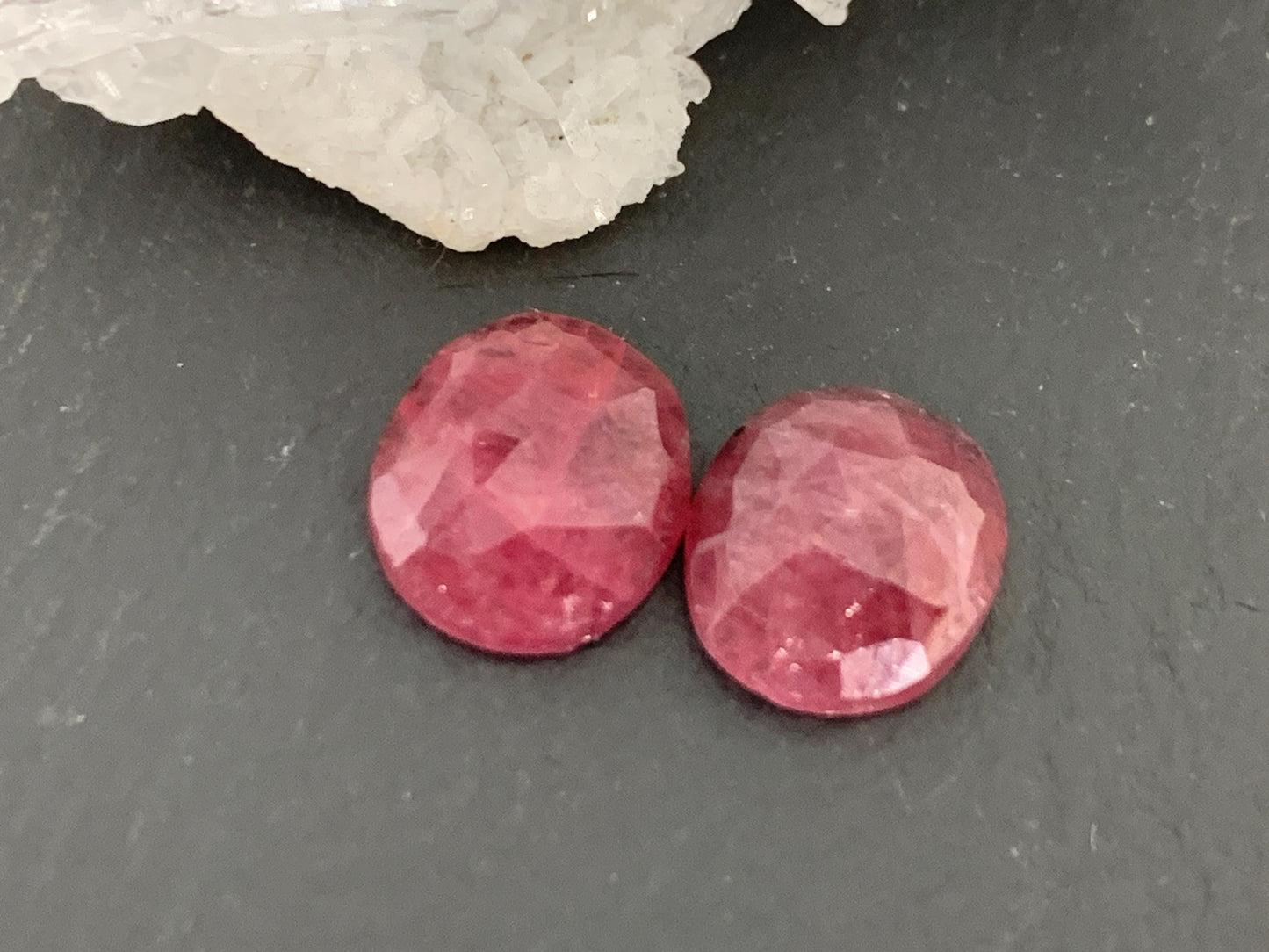 Faceted Ruby pair 8x9x3mm cabochon