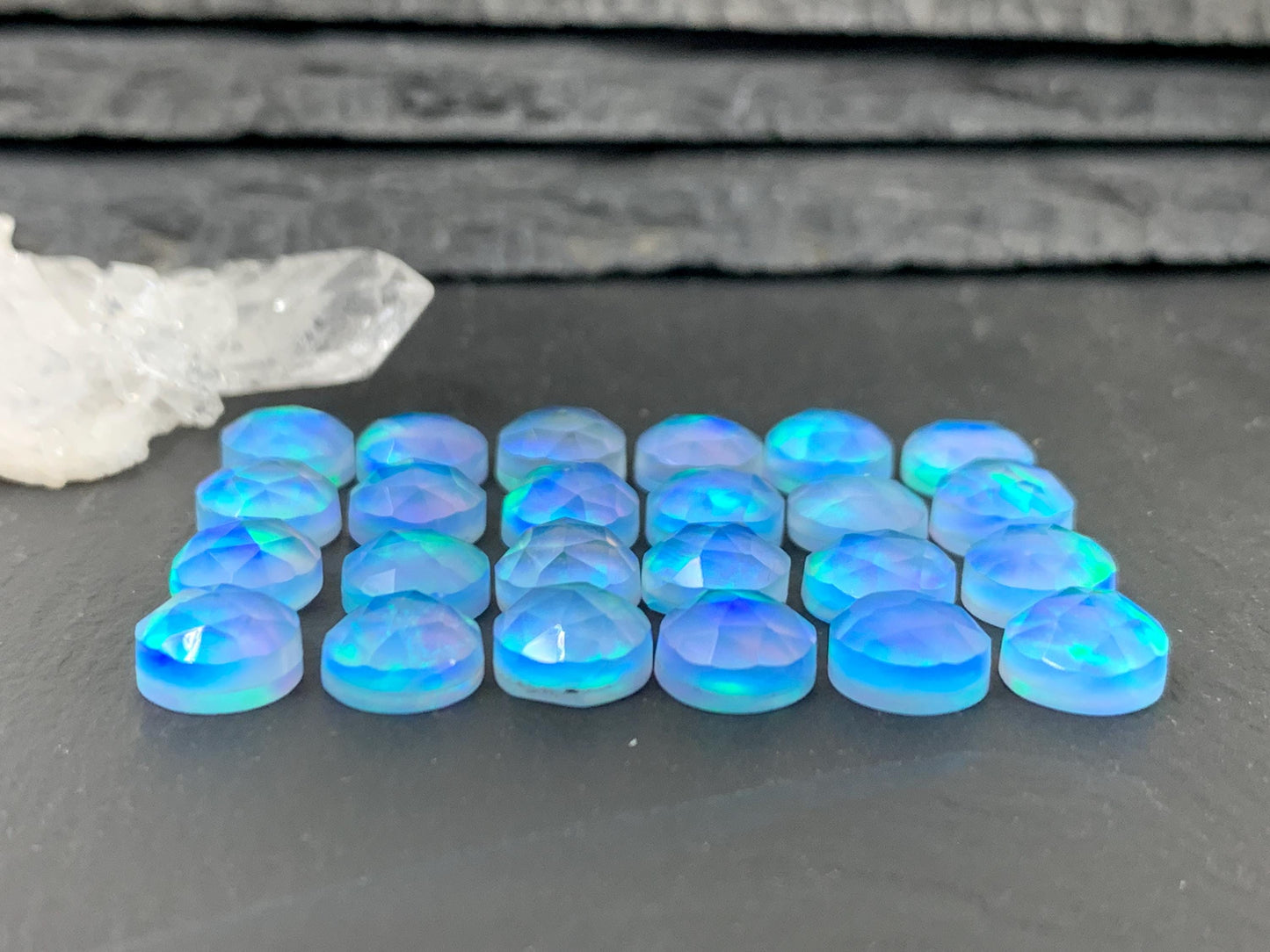 Faceted Aurora Opal Round 8mm Cabochon - Doublet Synthetic Gemstone