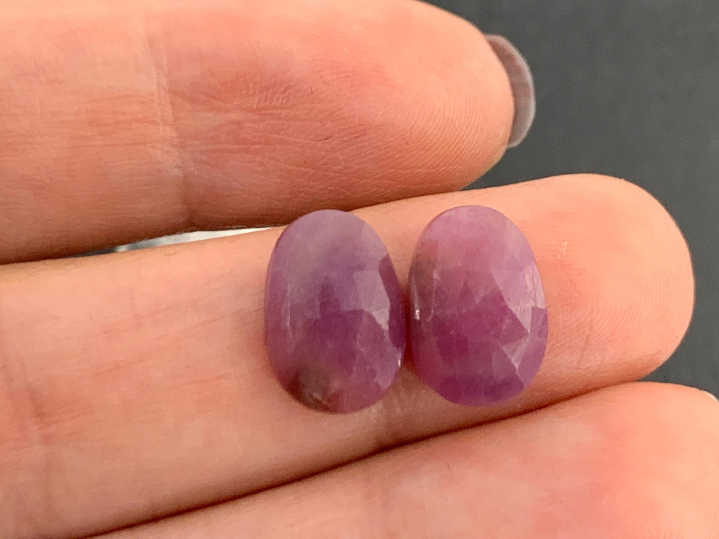Faceted Ruby pair 8x12x3.5mm cabochon