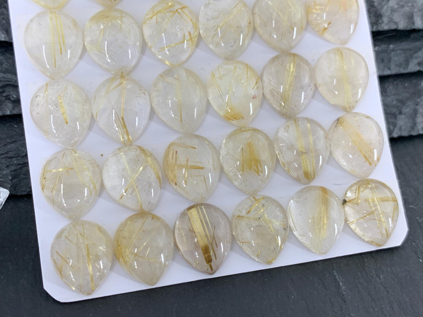 Gold Rutilated Quartz pear 10x12mm cabochon - Calibrated cabochons