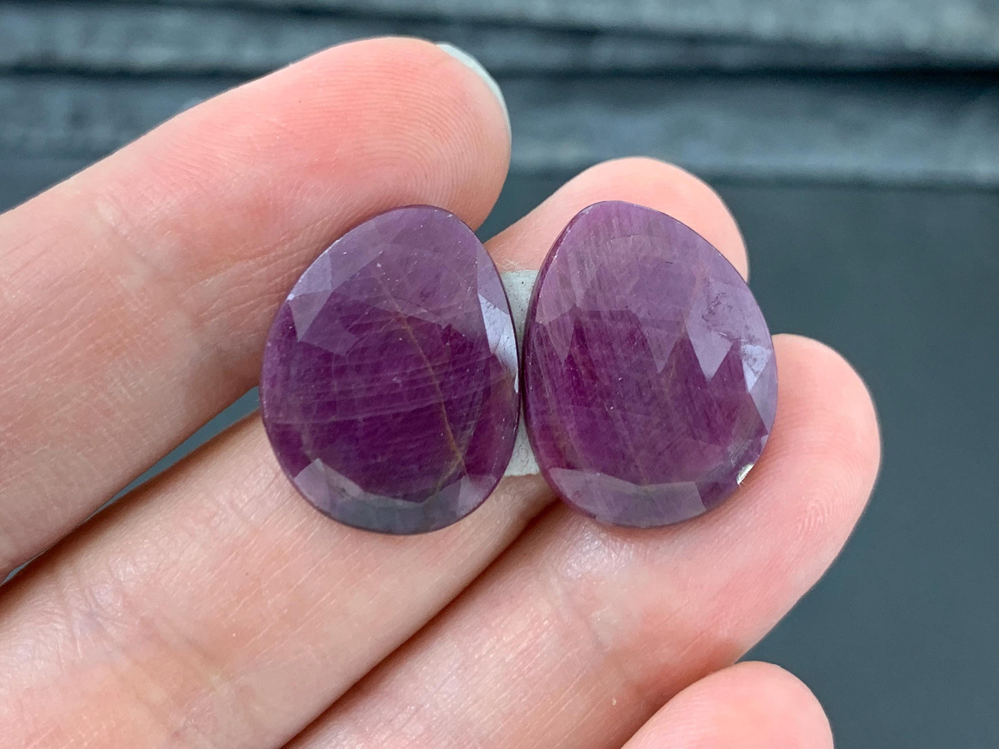 Faceted Ruby pair 15x19x3mm cabochon