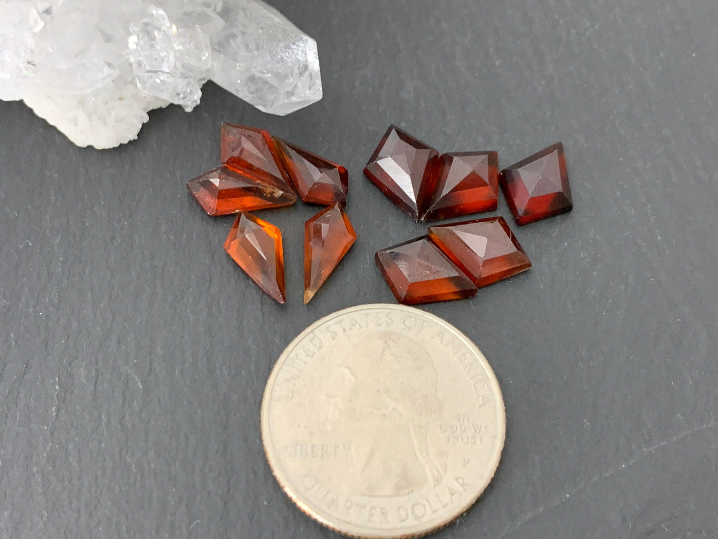 Faceted Hessonite Garnet kite 6x9mm, 6x12mm, 8x12mm cabochon