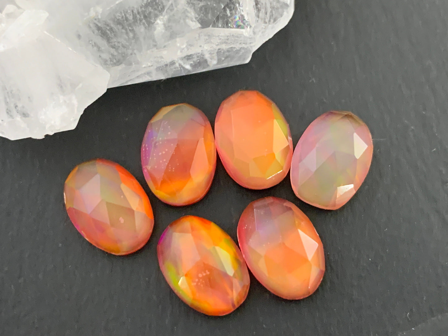 Faceted Aurora Opal 10x14mm doublet cabochons - Doublet cabochons